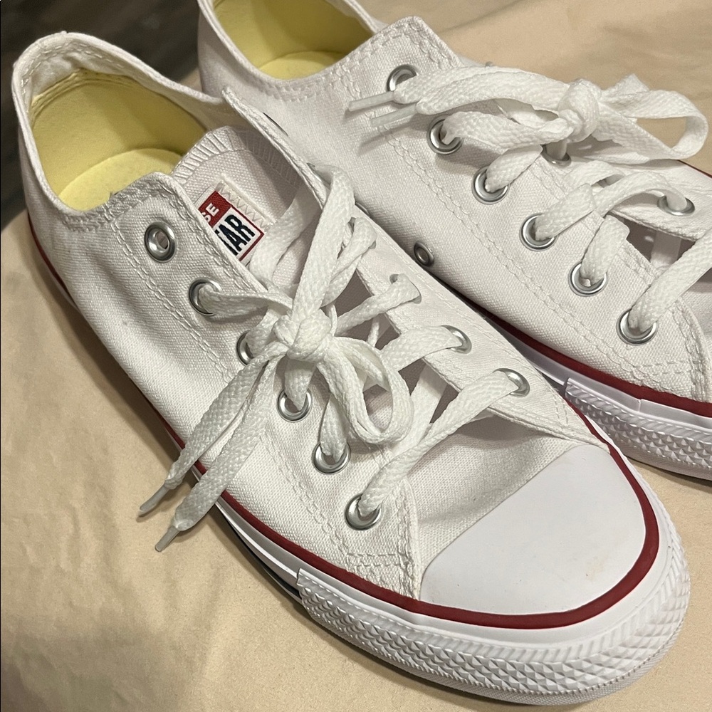 Converse Classic White Sneakers with Red Accents